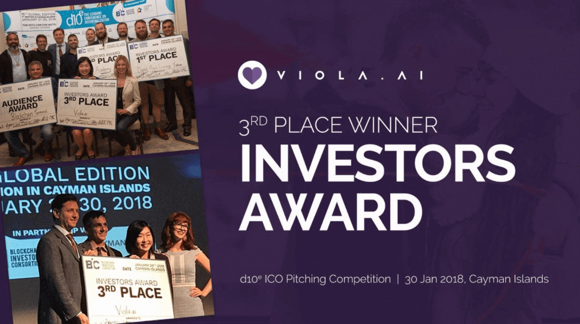 Viola.AI wins Investor Award at d10e ICO Pitching Competition at Cayman Islands.