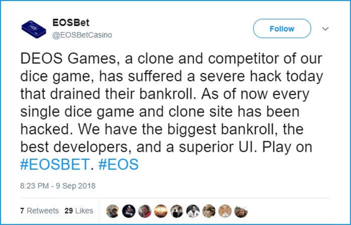EOSBet mocks DEOSGames over hack, then gets hacked themselves