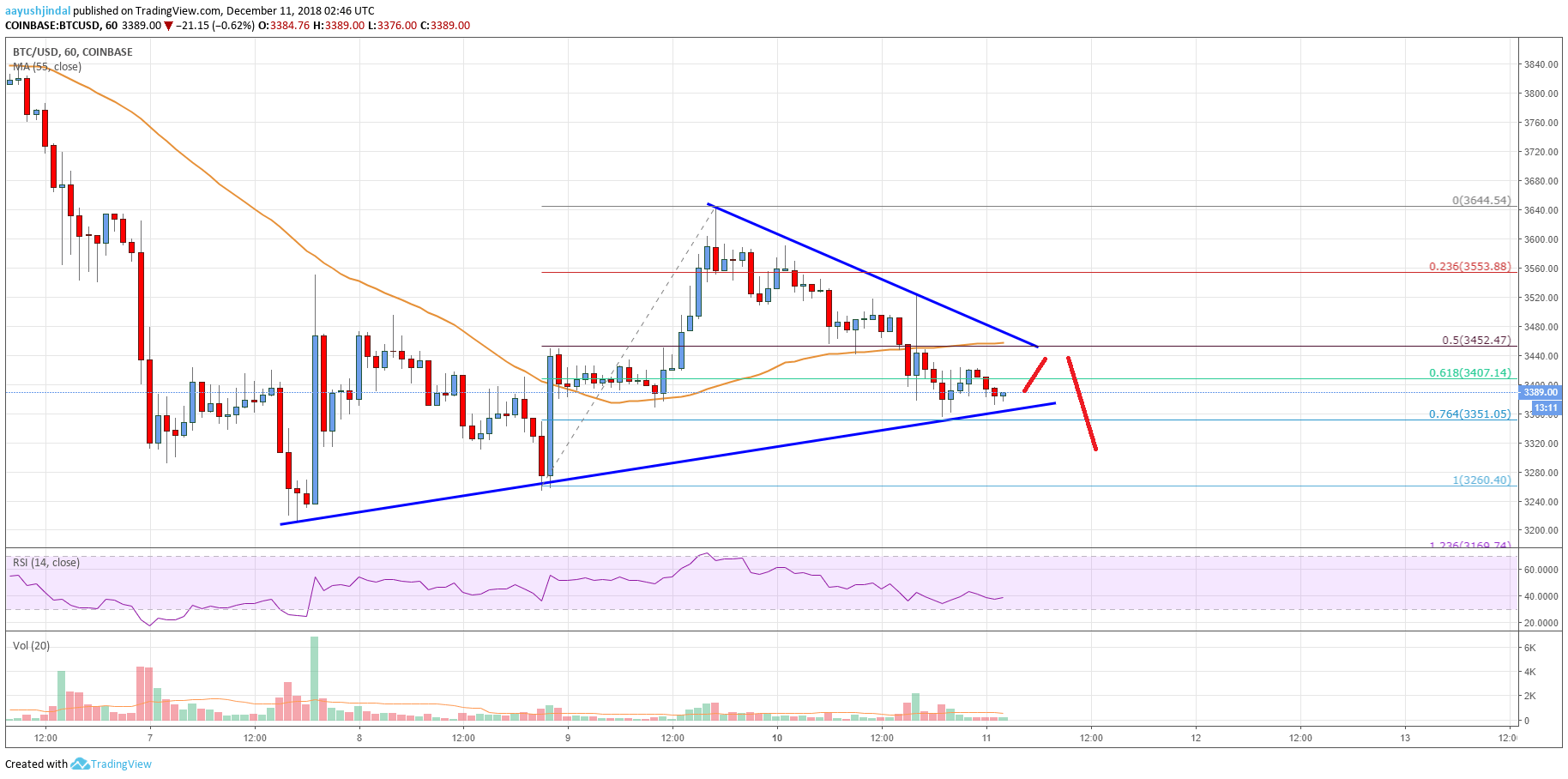 Bitcoin Price Analysis: BTC At Risk Of More Losses Below $3,300