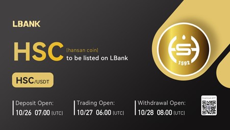 LBank Exchange Will List HANSANCOIN (HSC) on October 27, 2022