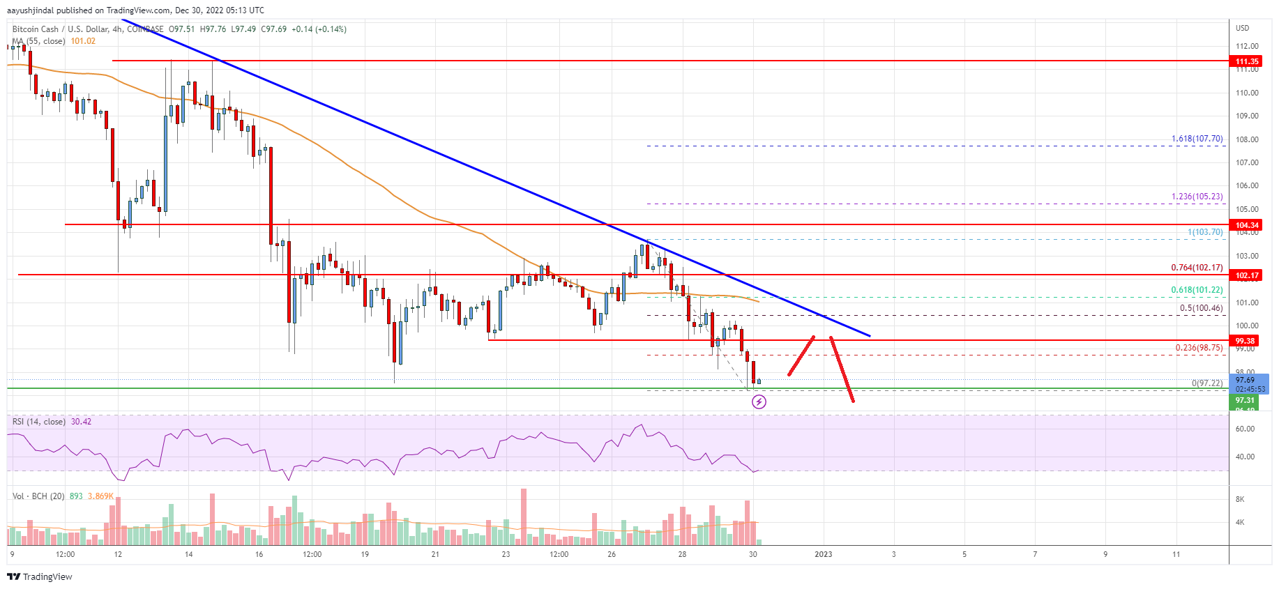 Bitcoin Cash Analysis: Downside Break Below $100 Seems Real