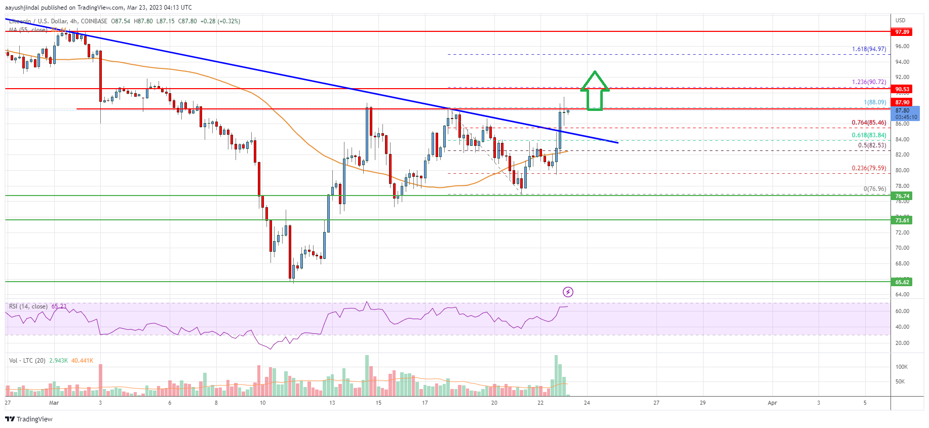 Litecoin (LTC) Price Analysis: Bulls Aim Upside Break To $95