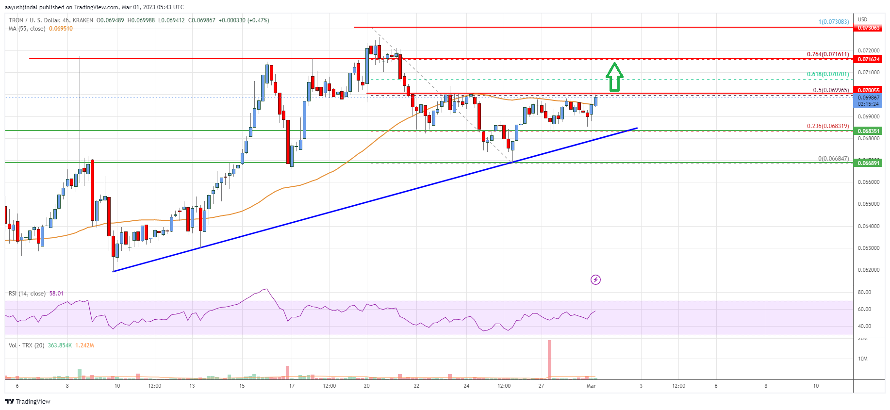 Tron (TRX) Price Analysis: Bulls Aim Fresh Increase To $0.075