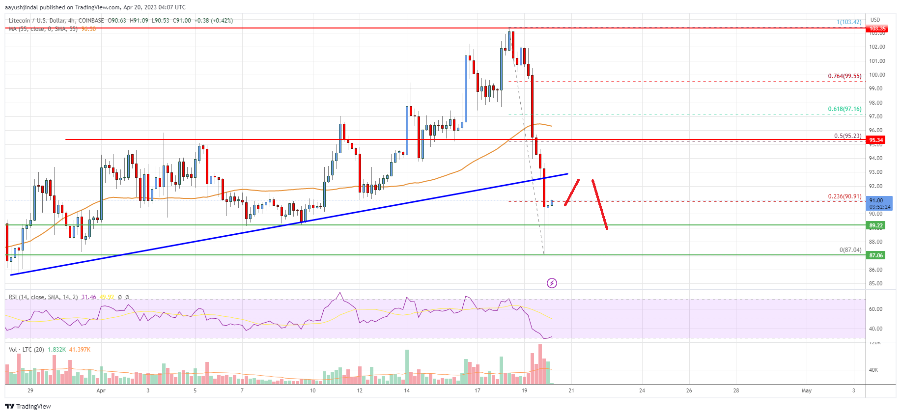 Litecoin (LTC) Price Analysis: Bulls Struggle, Risk of More Losses