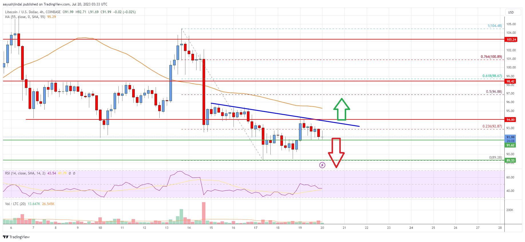 Litecoin (LTC) Price Analysis: Risk of More Losses Below $90