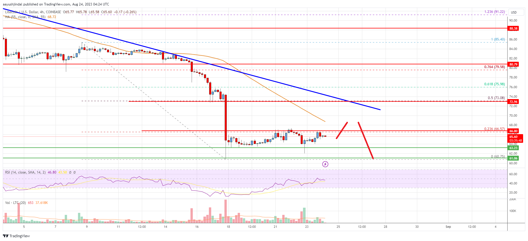 Litecoin (LTC) Price Analysis: Bears In Control Below $72