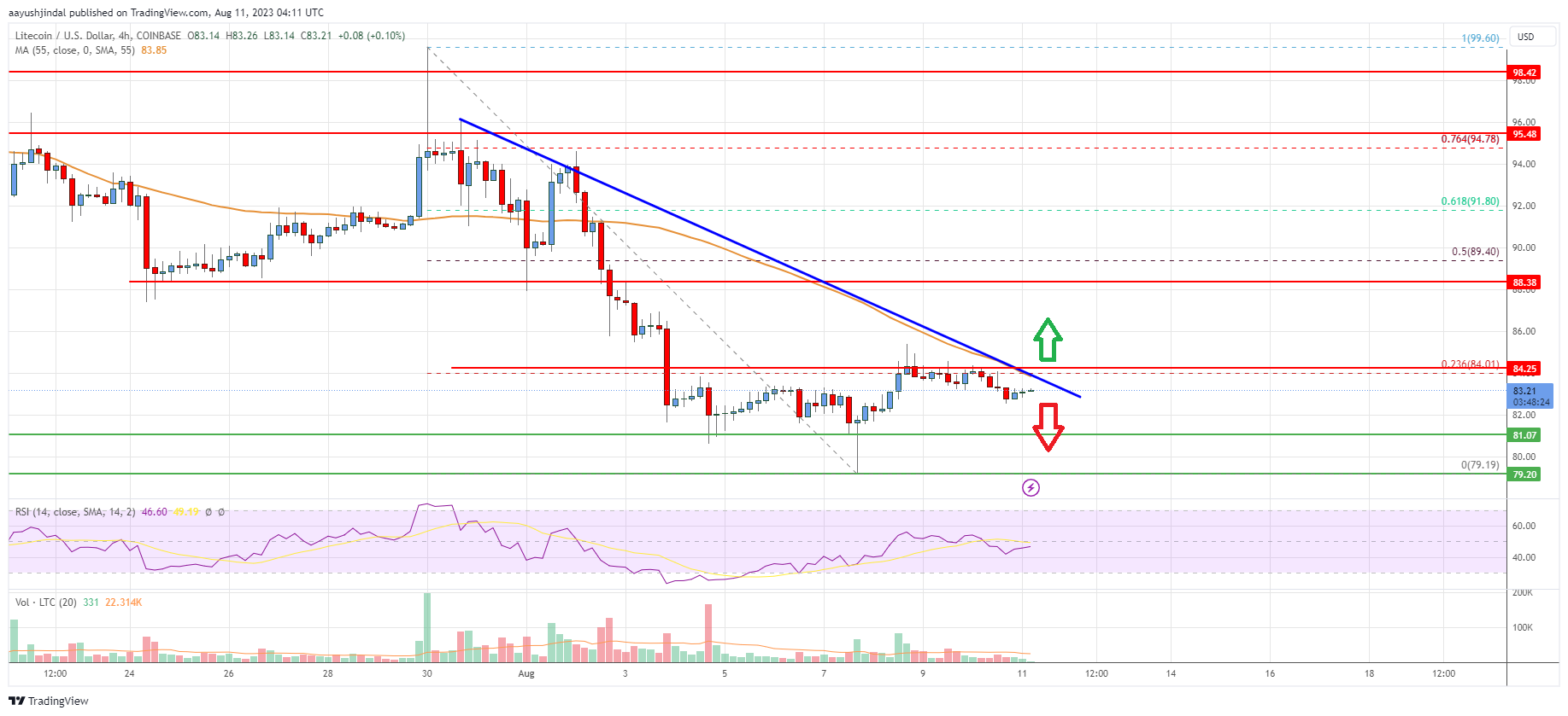Litecoin (LTC) Price Analysis: Risk of More Losses Below $80