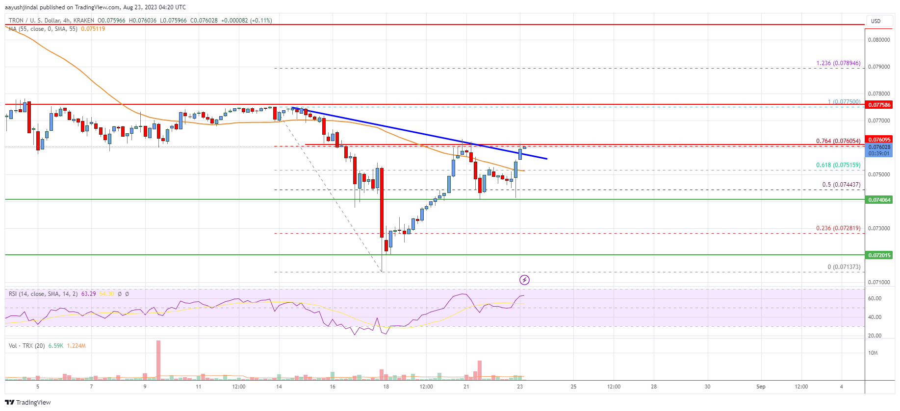Tron (TRX) Price Analysis: Bulls Aim Fresh Increase To $0.080