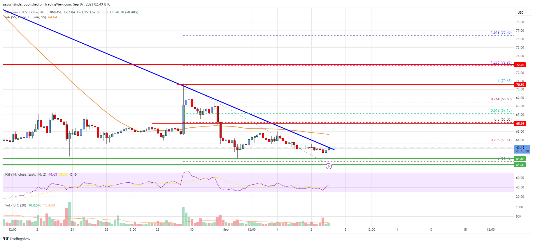 Litecoin (LTC) Price Analysis: Upsides Could Be Capped Near $66