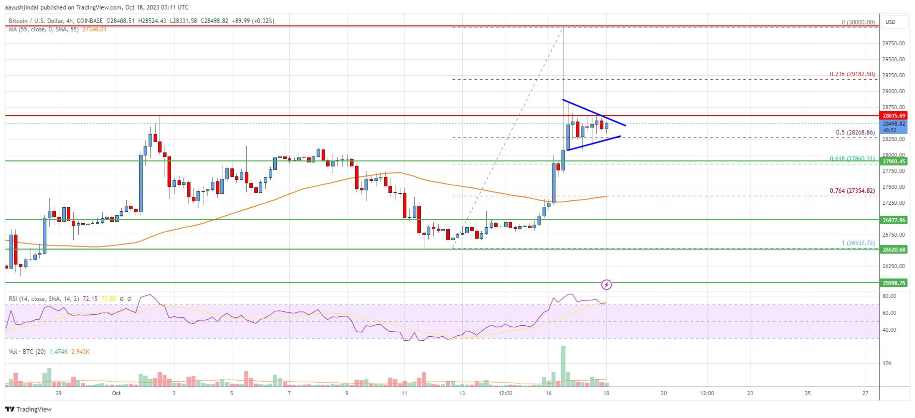 Bitcoin Price Analysis: BTC Rally Could Resume Above $28,800