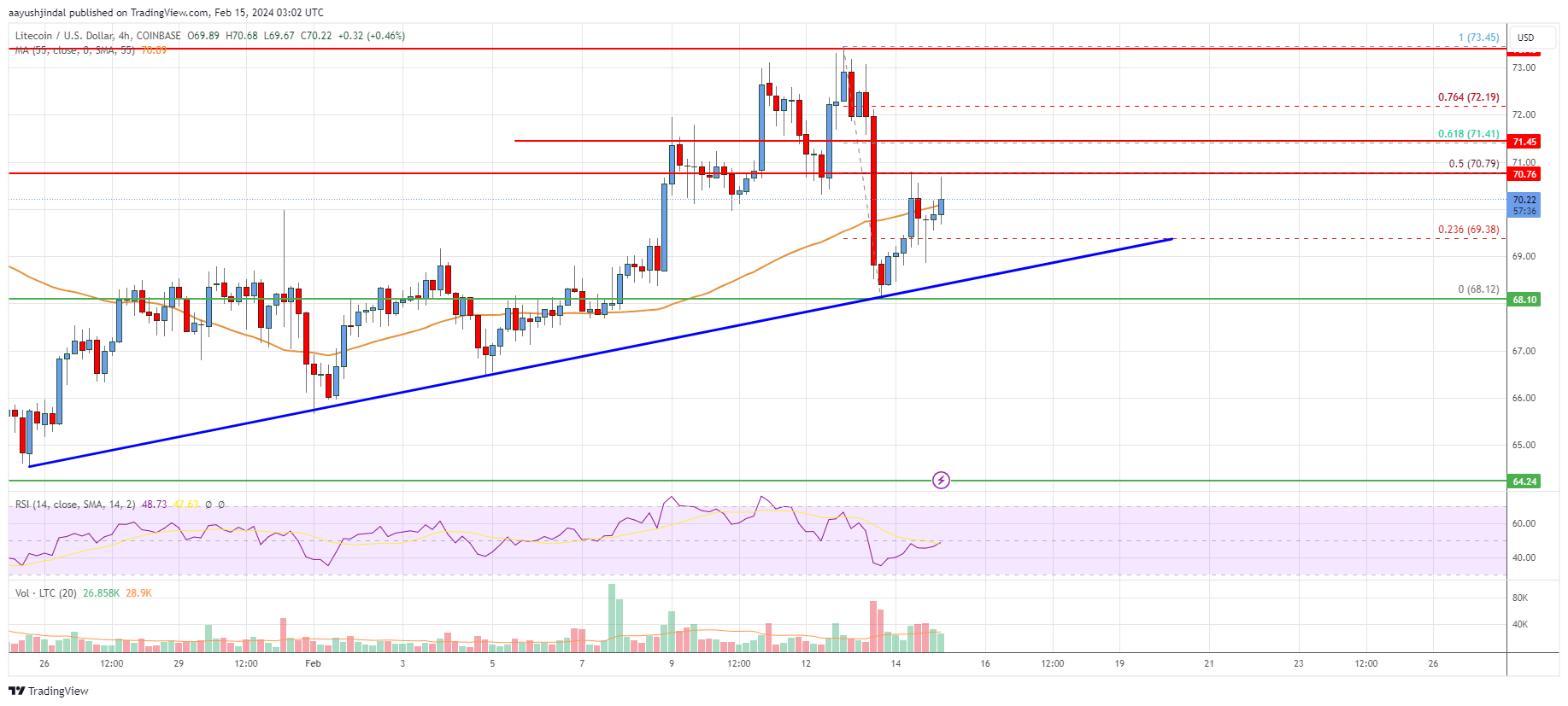 Litecoin (LTC) Price Analysis: Rally Could Extend Toward $80