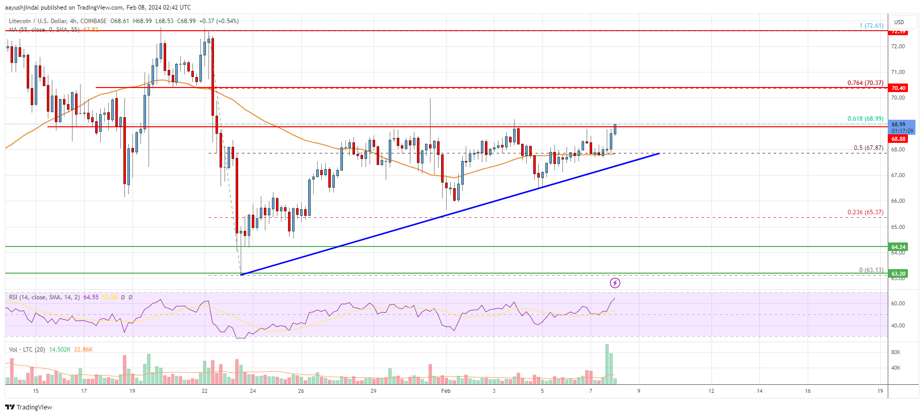 Litecoin (LTC) Price Analysis: Bulls Aim Fresh Rally To $75