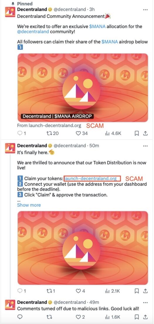 Cybercriminal Takes Over Decentraland’s X Account, Phishing Scam Ensues