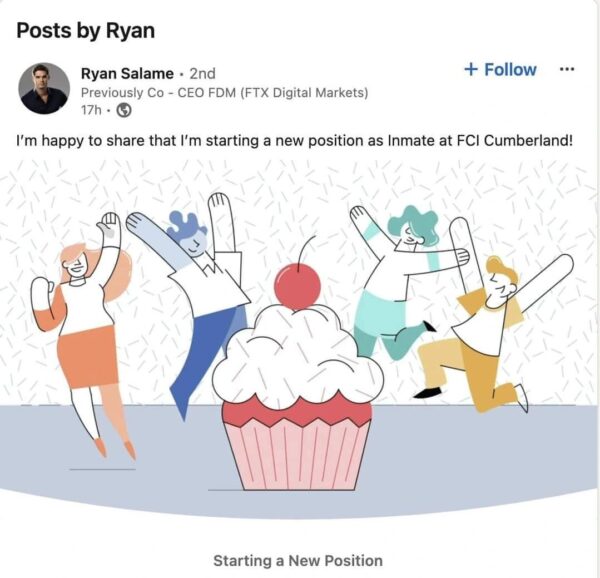 Convicted FTX Exec Ryan Salame Is Now Jailed, Goes Viral on Social Media
