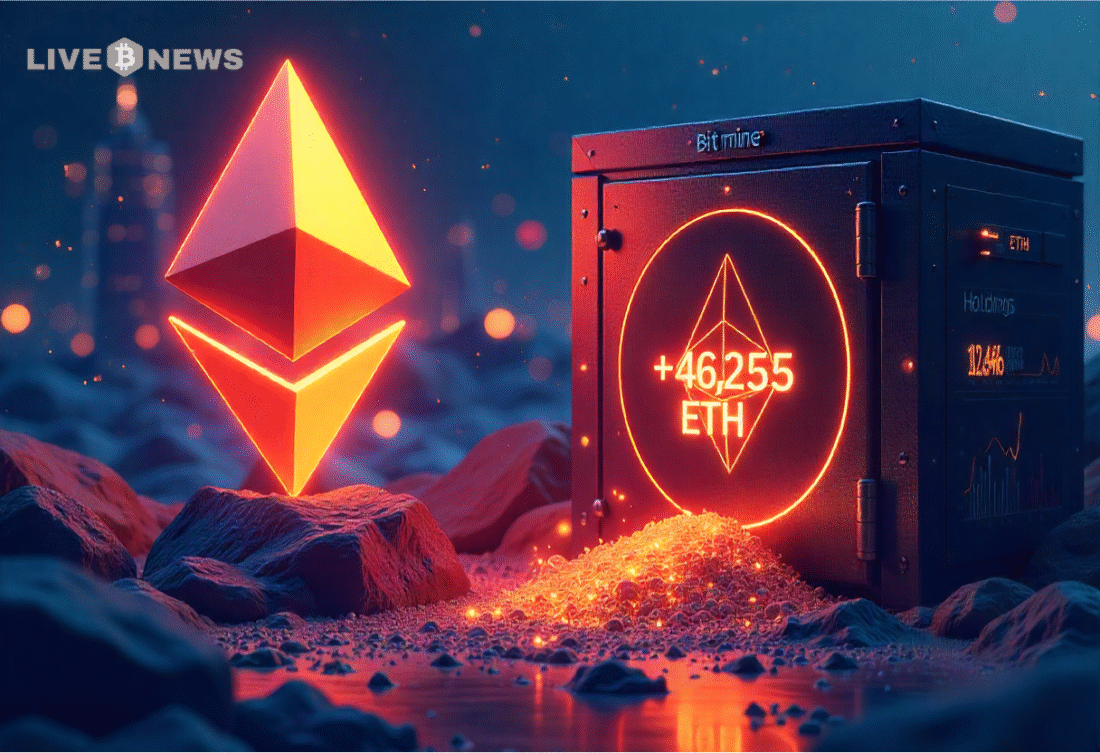 BitMine adds 46,255 ETH, boosting holdings to over 2.1 million ETH worth $9.24B, aiming for 5% of the total Ethereum supply.