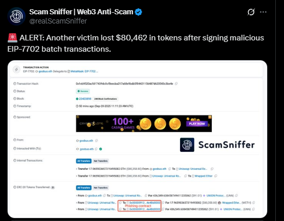 Investor Loses K in Tokens to EIP-7702 Batch Scam