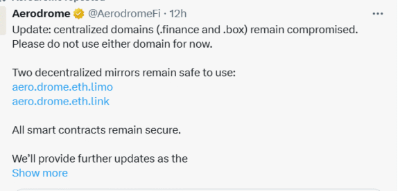 Aerodrome, Base’s largest DEX, reported a frontend attack. <yoastmark class=