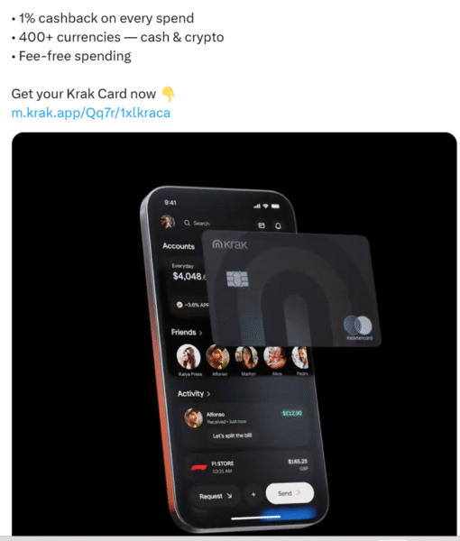 Kraken launches a cashback debit card and salary deposit, expanding wealth tools for its Krak app to rival traditional banks.