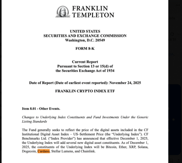 Cardano News: Franklin Crypto Index ETF Adds Cardano Ahead of December Launch