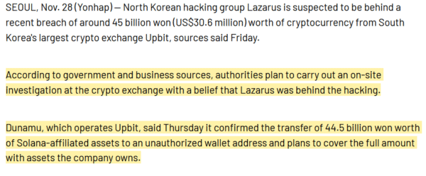North Korea's Lazarus Group is suspected of orchestrating a $30.4 million crypto theft from Upbit. This targets South Korea's largest exchange.