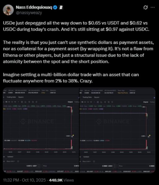 The USDe crash likely set the tone for the current market crash 