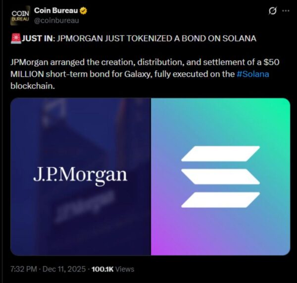 JP Morgan tokenizes bond on Solana networ