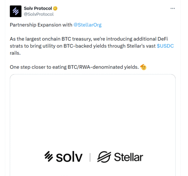 Solv Protocol and Stellar collaborate to leverage USDC liquidity. This new partnership aims to deliver efficient BTC-denominated yield opportunities for users.