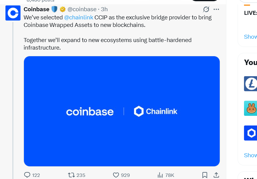 Coinbase Taps Chainlink for Cross-Chain DeFi Connectivity