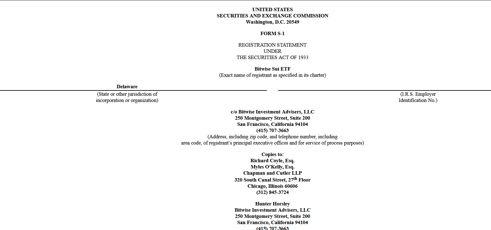Bitwise submits SUI ETF filing to SEC, seeking regulated token exposure as crypto ETFs gain traction among institutional investors.