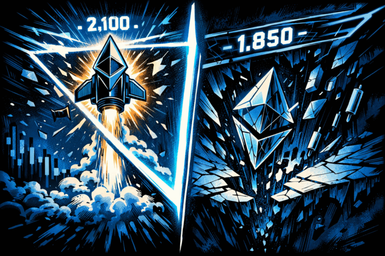 Ethereum price analysis showing a bearish pennant with key levels at $2,100 and $1,850.