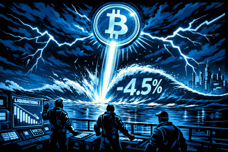 Bitcoin drops 4.5% as open interest falls below $20B and long liquidations surge.