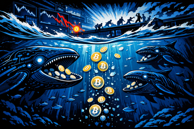 Bitcoin market structure showing whale-driven sell-off, retail capitulation, and derivatives reset