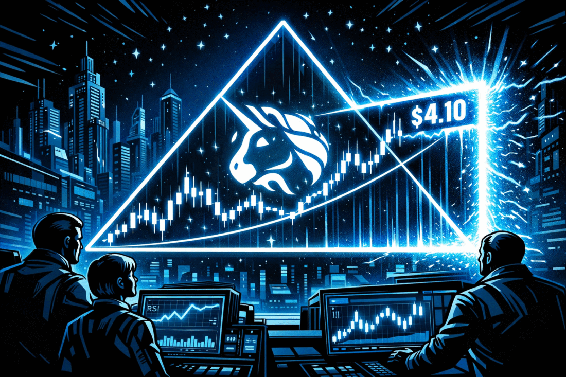 Uniswap (UNI) price consolidates within an ascending triangle as traders monitor $3.80 support and $4.10 resistance for the next move.
