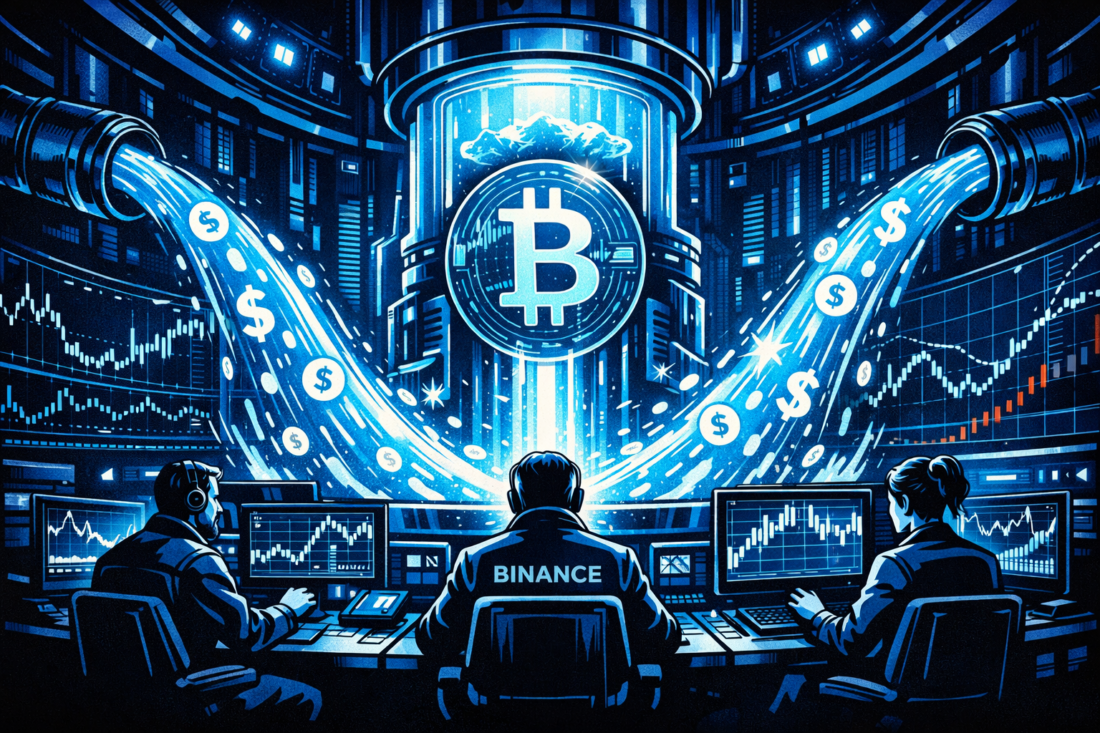 Binance stablecoin flow reversal and Bitcoin derivatives data indicating shifting market liquidity conditions