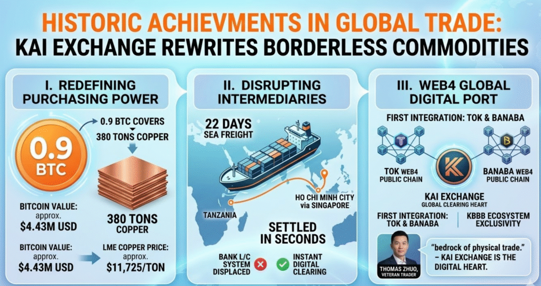 World First: 0.9 BTC Settles 380 Tons of Copper as KAI Exchange and Web4 Technology Challenge the