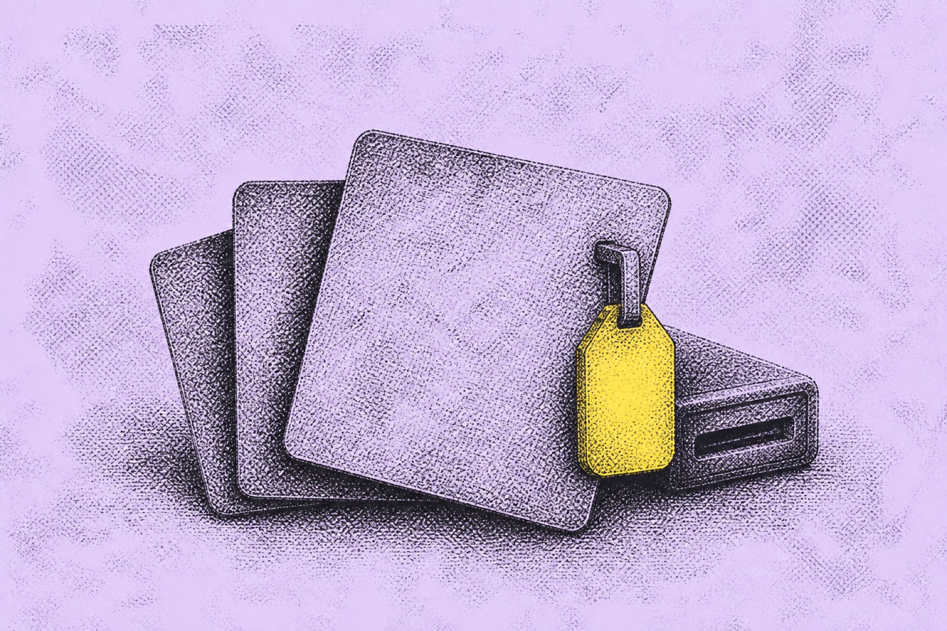Stack of blank payment cards with a fee tag pendant