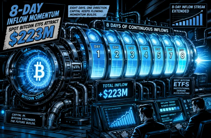 Spot Bitcoin ETFs Attract $223M, Extend 8-Day Inflow Momentum