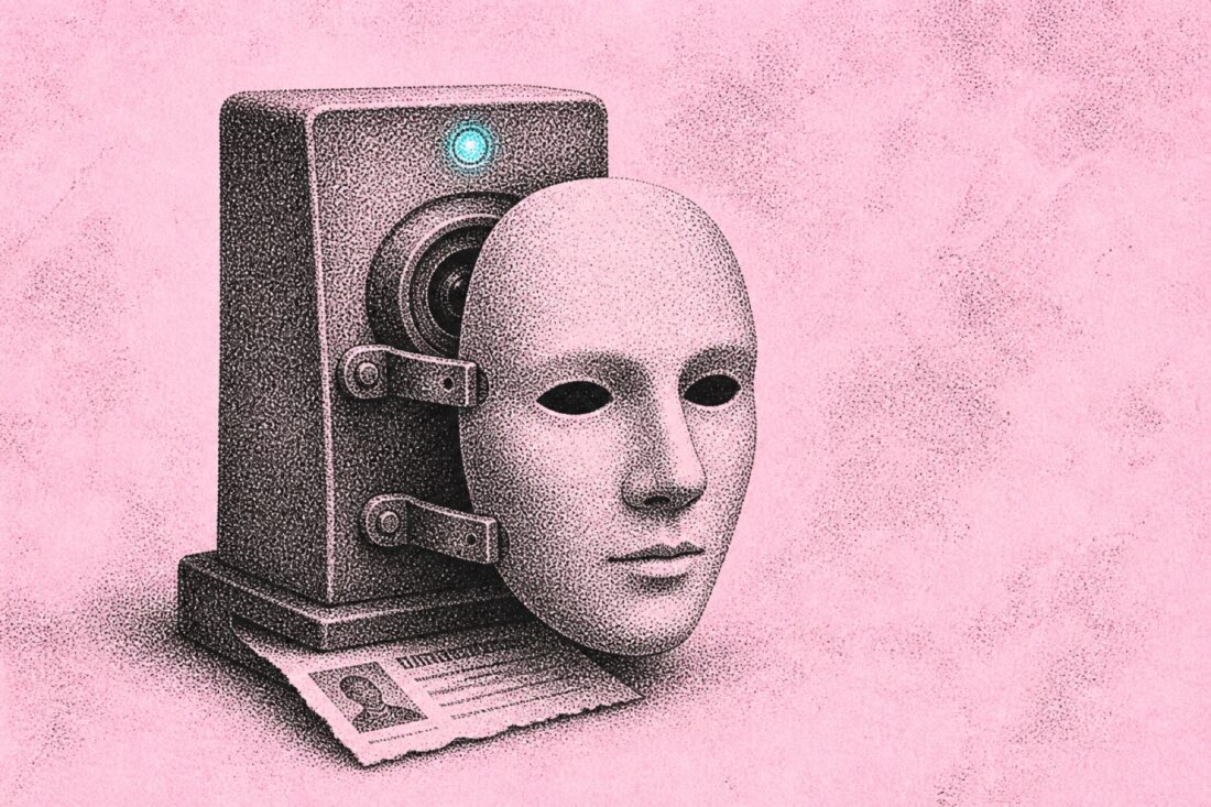 Blank face mask defeating a crypto KYC verification camera