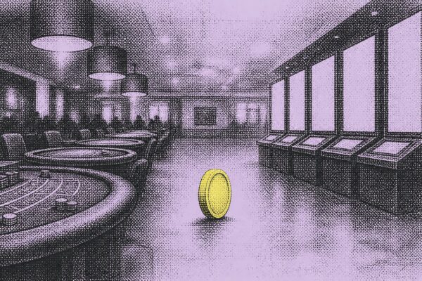 Casino tables and sports betting boards joined by a central token disc