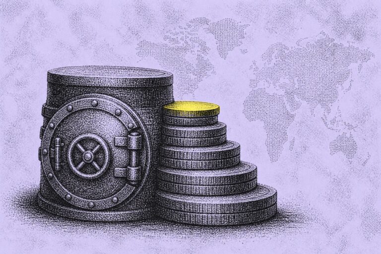Bitcoin reserve vault with rising coin stack on Binance proof-of-reserves report