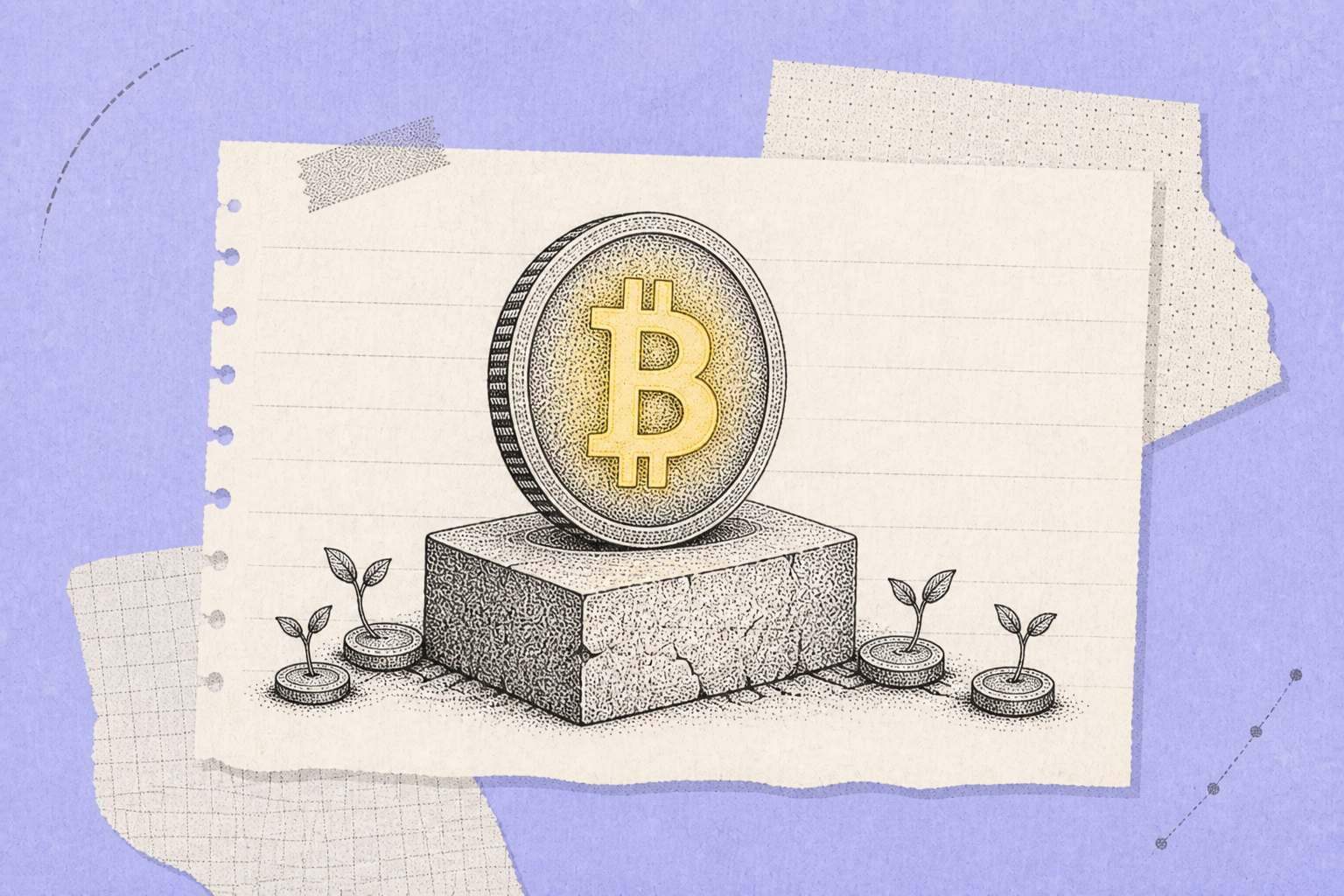 Bitcoin network overview graphic with BTC symbol and hub map