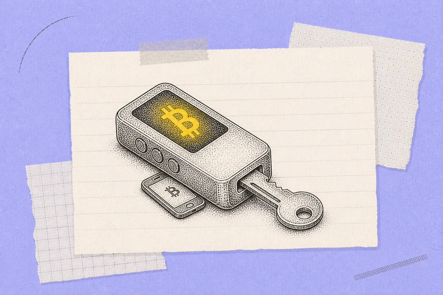 Hardware Bitcoin wallet beside smartphone hot wallet setup