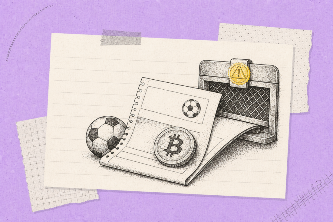Sports betting odds board with Bitcoin stake and risk icons
