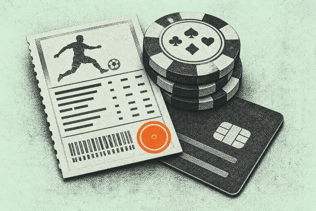 Sportsbook ticket and casino chips share one wallet under a green go-live seal