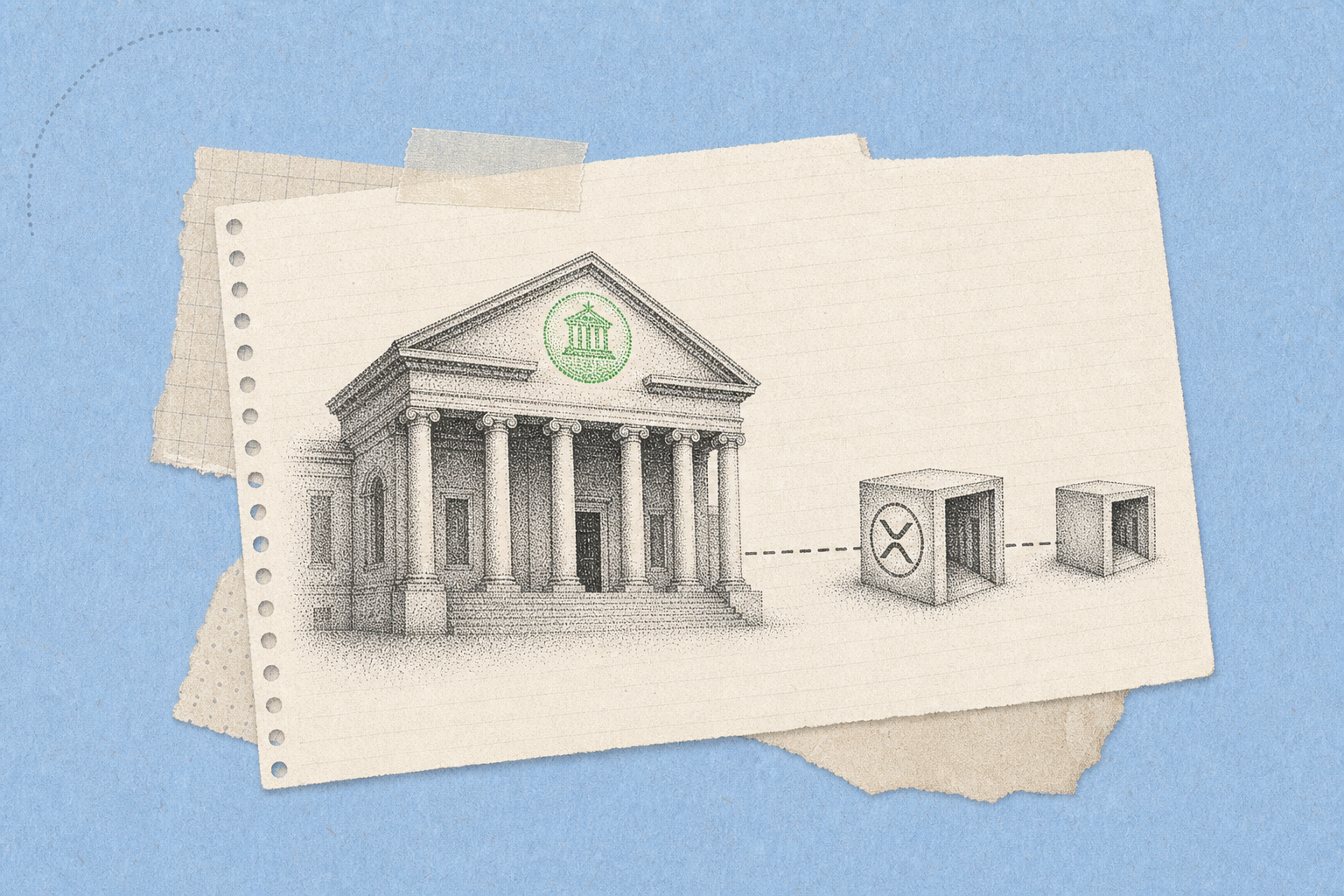 Bank building connected to Ripple payment corridors world map