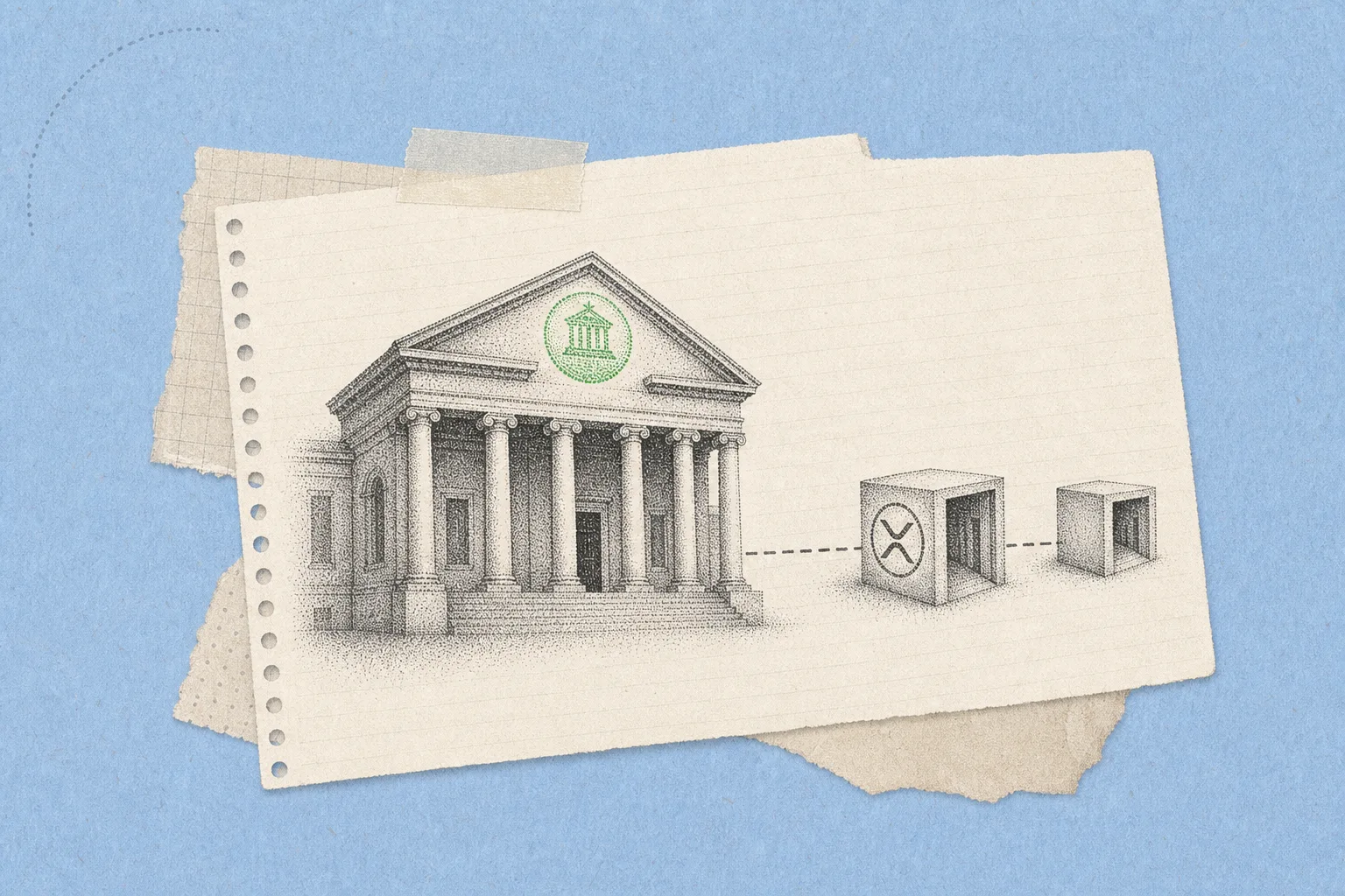 Bank building connected to Ripple payment corridors world map