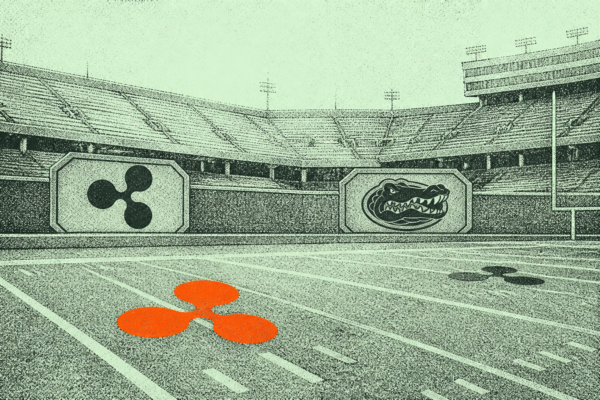 XRP logo marks on a college football field at Florida Stadium