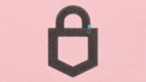 Hardware wallet screen beside a cellular implant board warning mark